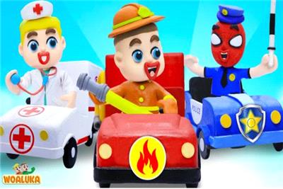 فیلم خمیر بازی السا و لوکا : ماشین بازی کودکانه ماشین پلیس آتش نشانی آمبولانس